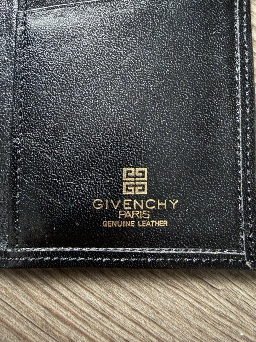 Givenchy Paris Men’s Black Leather Bifold Card Wallet Engraved Logo Minimalistic